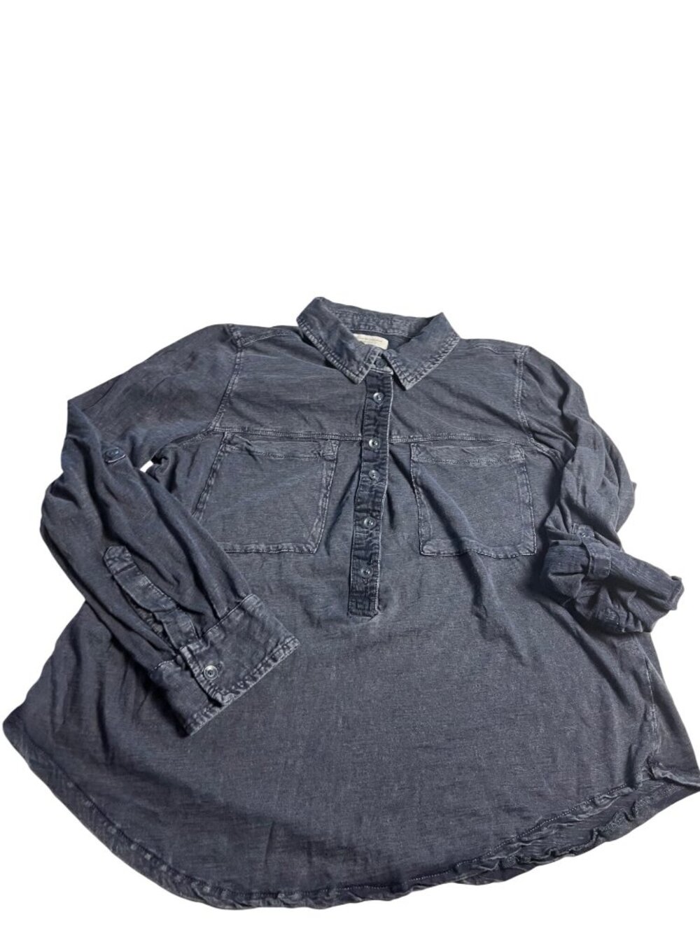 Pilcro Anthropologie Blue Long Sleeve Button-Front Blouse Size Large 100% Cotton